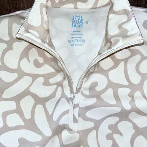 J McLaughlin women’s Beige and White Patterned Quarter-Zip Pullover size Small